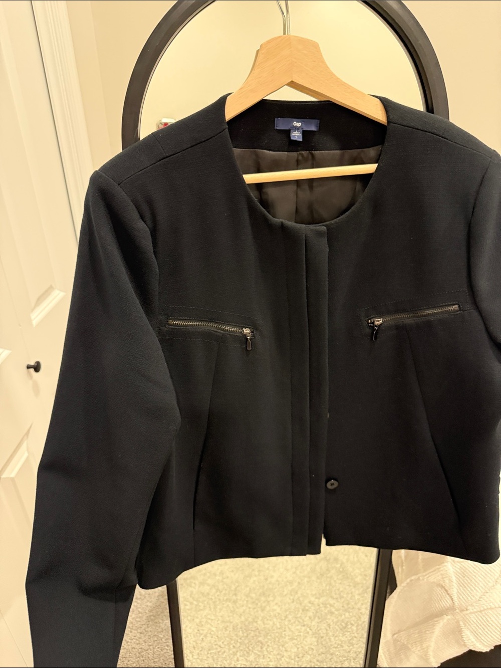 GAP Black Collarless Zip-Pocket Blazer